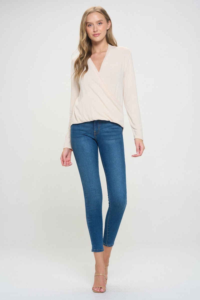 Image of West K Tessa Long Sleeve Surplice Knit Top Cream