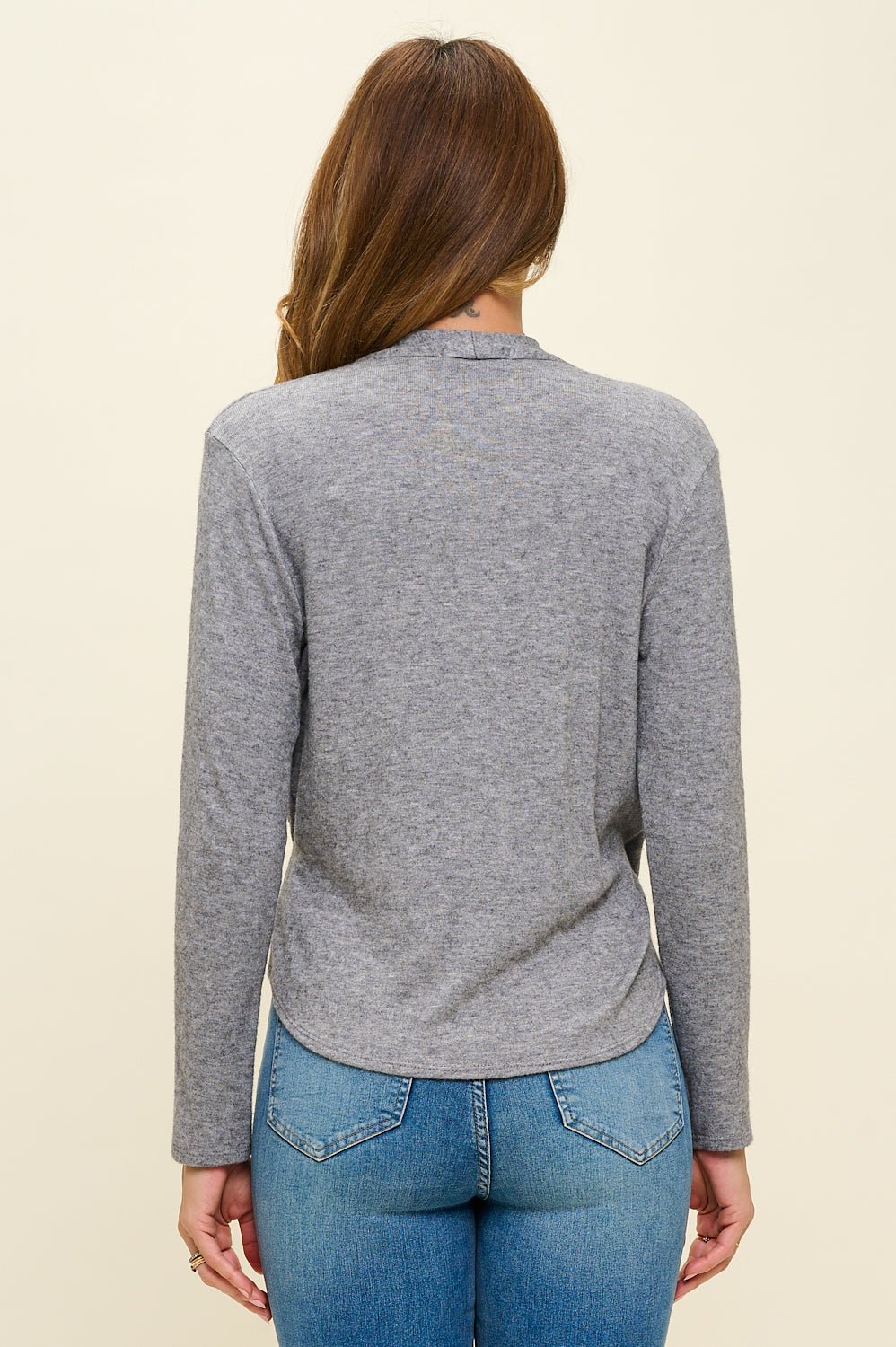 Image of West K Tessa Long Sleeve Surplice Knit Top Heather Grey