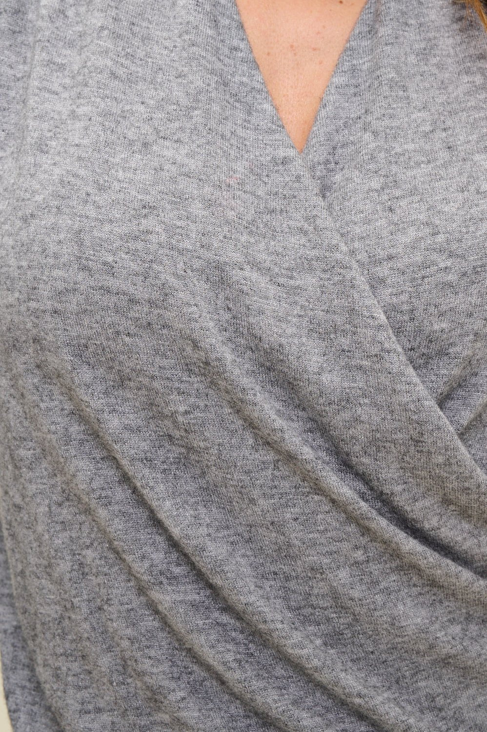 Image of West K Tessa Long Sleeve Surplice Knit Top Heather Grey