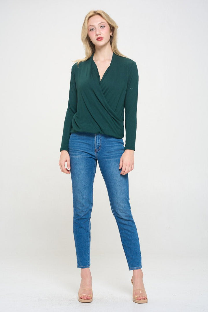 Image of West K Tessa Long Sleeve Surplice Knit Top Hunter Green