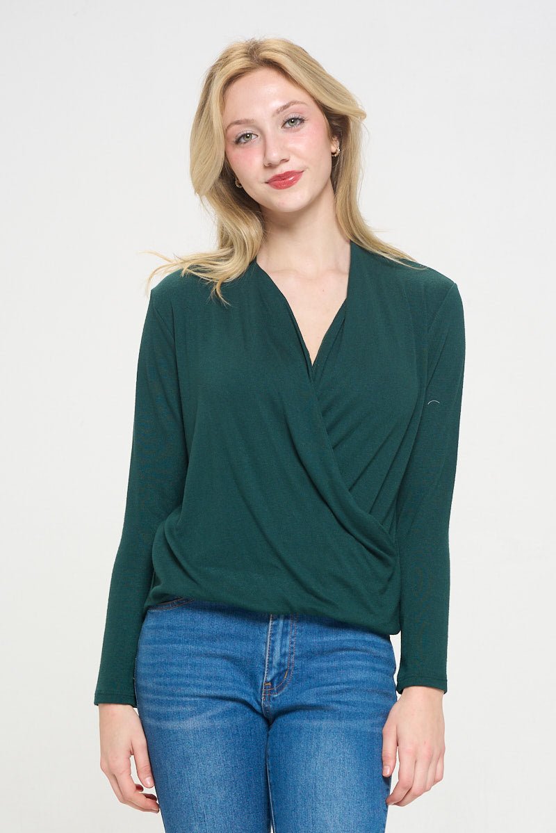 Image of West K Tessa Long Sleeve Surplice Knit Top Hunter Green