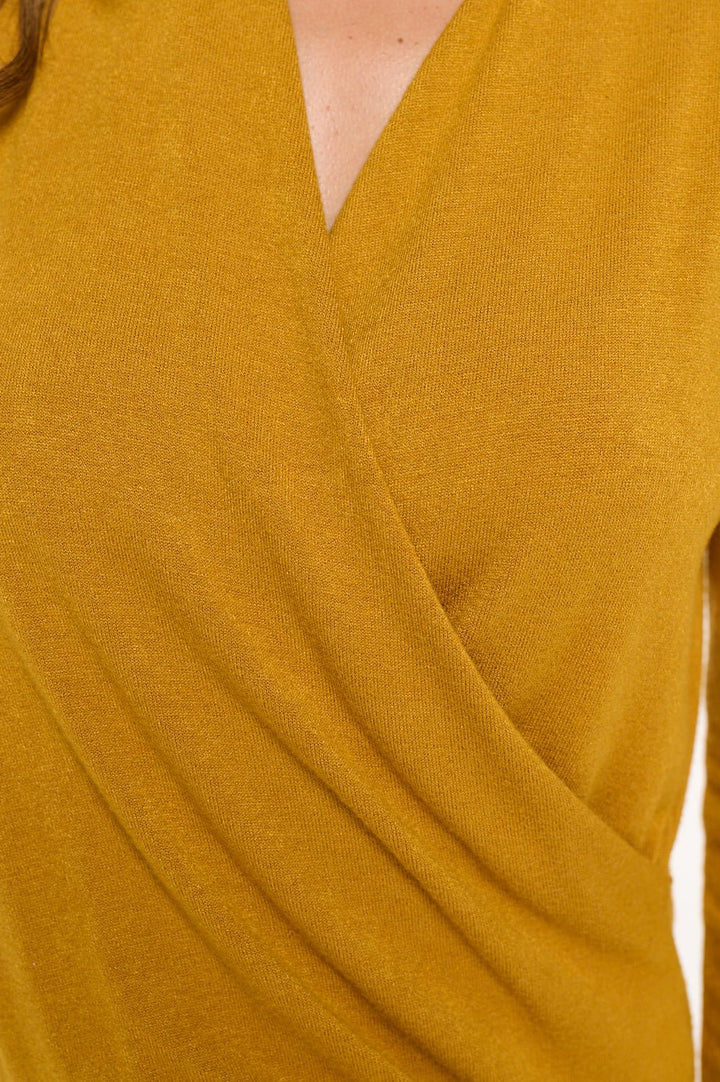 Image of West K Tessa Long Sleeve Surplice Knit Top Mustard