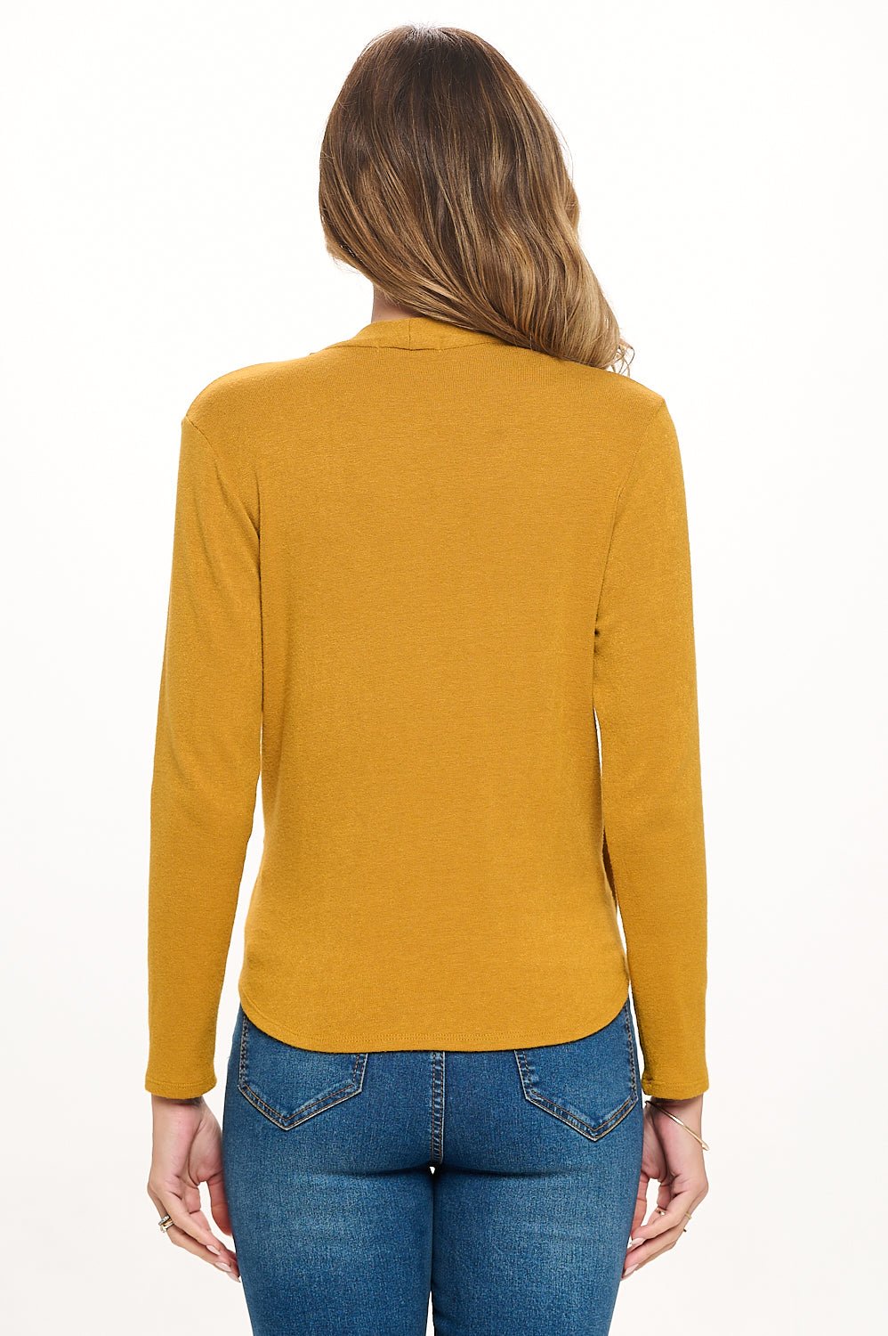 Image of West K Tessa Long Sleeve Surplice Knit Top Mustard