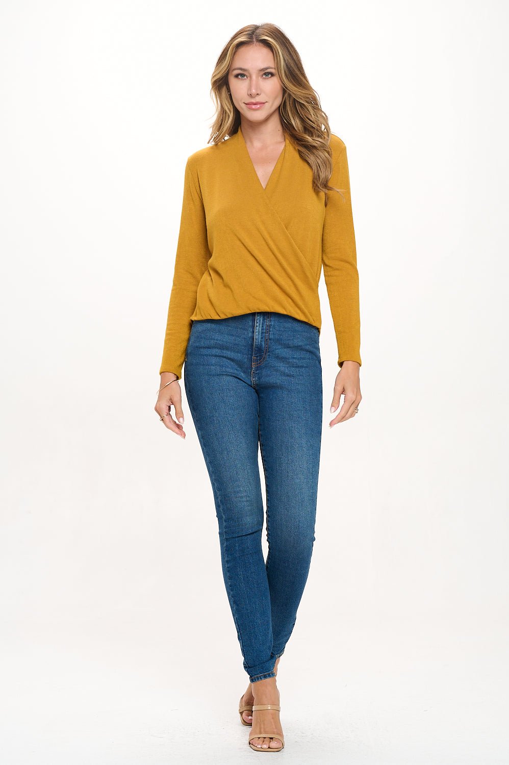 Image of West K Tessa Long Sleeve Surplice Knit Top Mustard