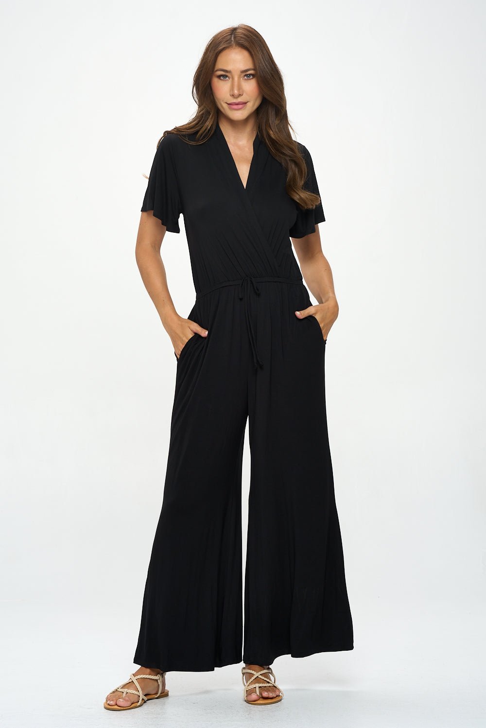 Image of West K Tiffany Flutter Sleeve Knit Jumpsuit Black