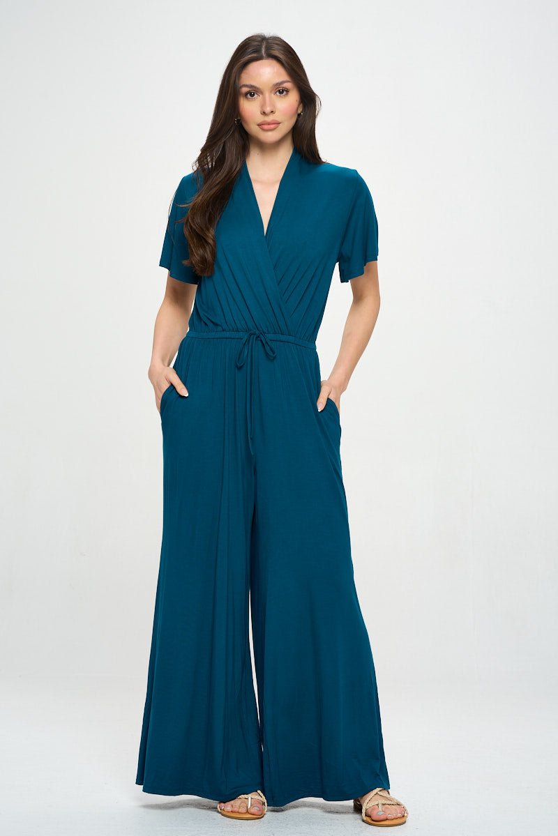 Image of West K Tiffany Flutter Sleeve Knit Jumpsuit Deep Teal