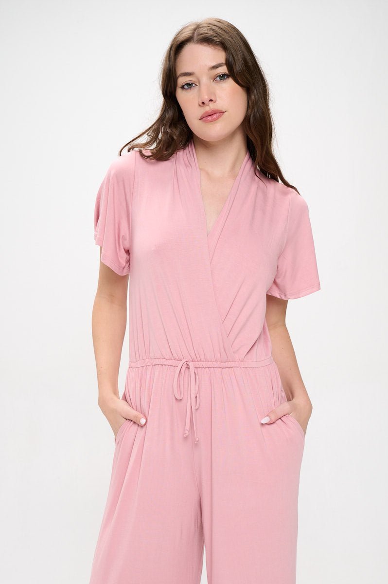 Image of West K Tiffany Flutter Sleeve Knit Jumpsuit Dusty Pink