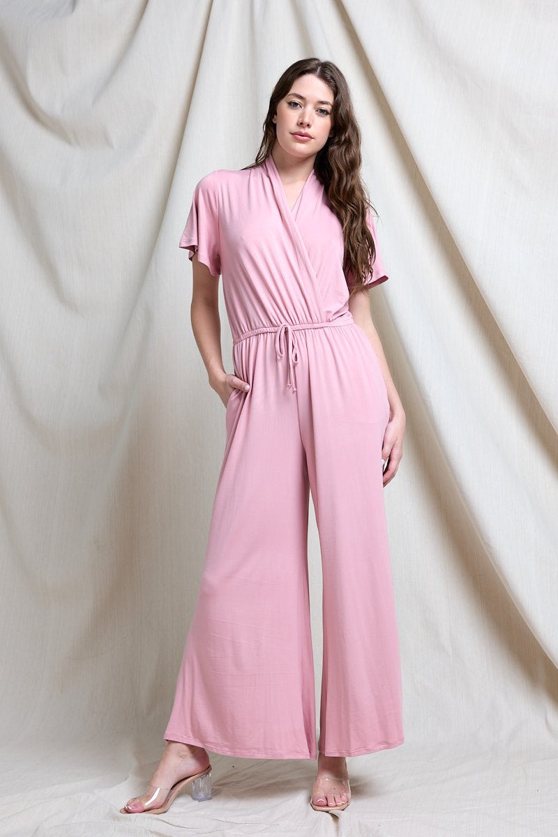 Image of West K Tiffany Flutter Sleeve Knit Jumpsuit Dusty Pink