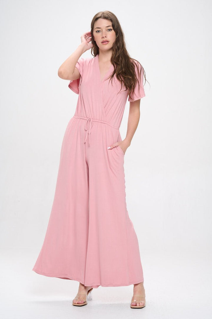 Image of West K Tiffany Flutter Sleeve Knit Jumpsuit Dusty Pink