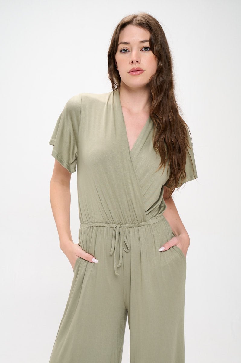 Image of West K Tiffany Flutter Sleeve Knit Jumpsuit Lt Olive