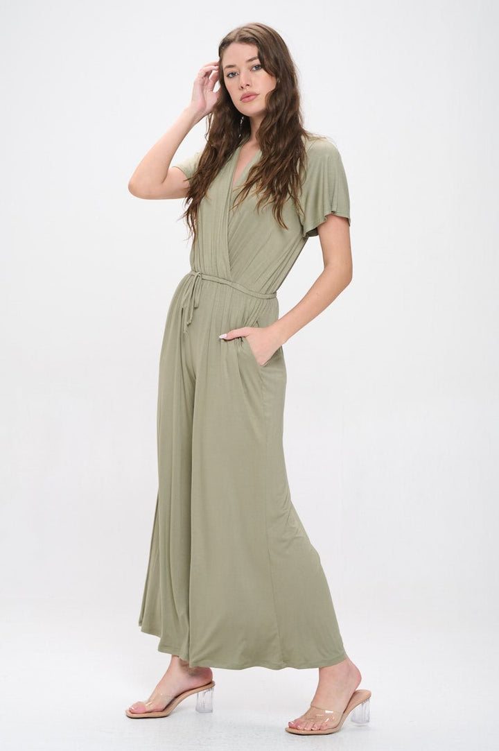 Image of West K Tiffany Flutter Sleeve Knit Jumpsuit Lt Olive