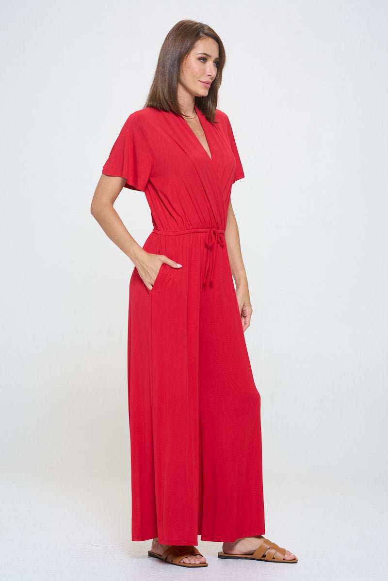 Image of West K Tiffany Flutter Sleeve Knit Jumpsuit Red