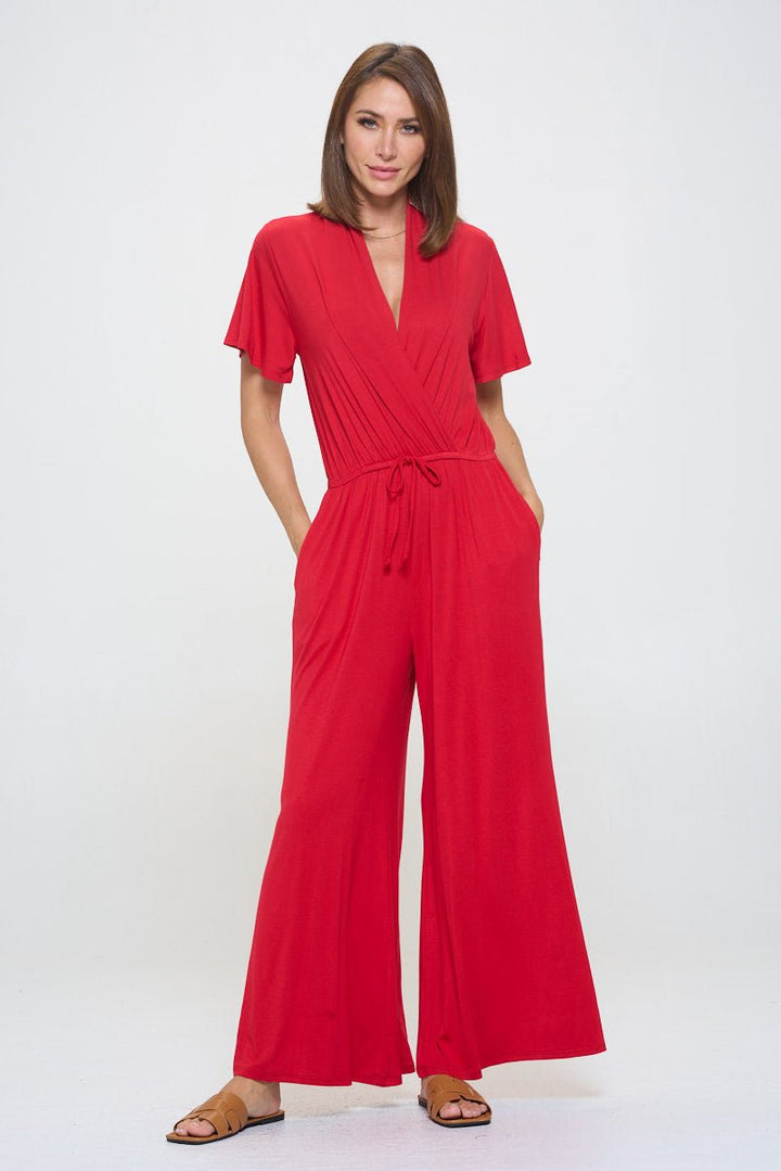 Image of West K Tiffany Flutter Sleeve Knit Jumpsuit Red