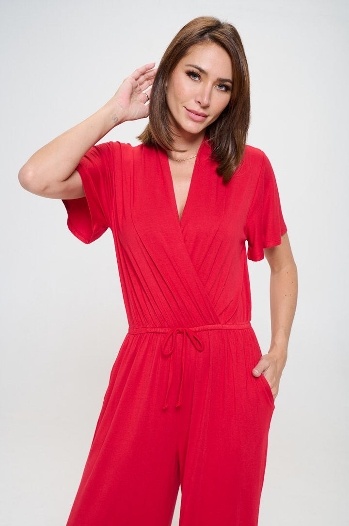 Image of West K Tiffany Flutter Sleeve Knit Jumpsuit Red