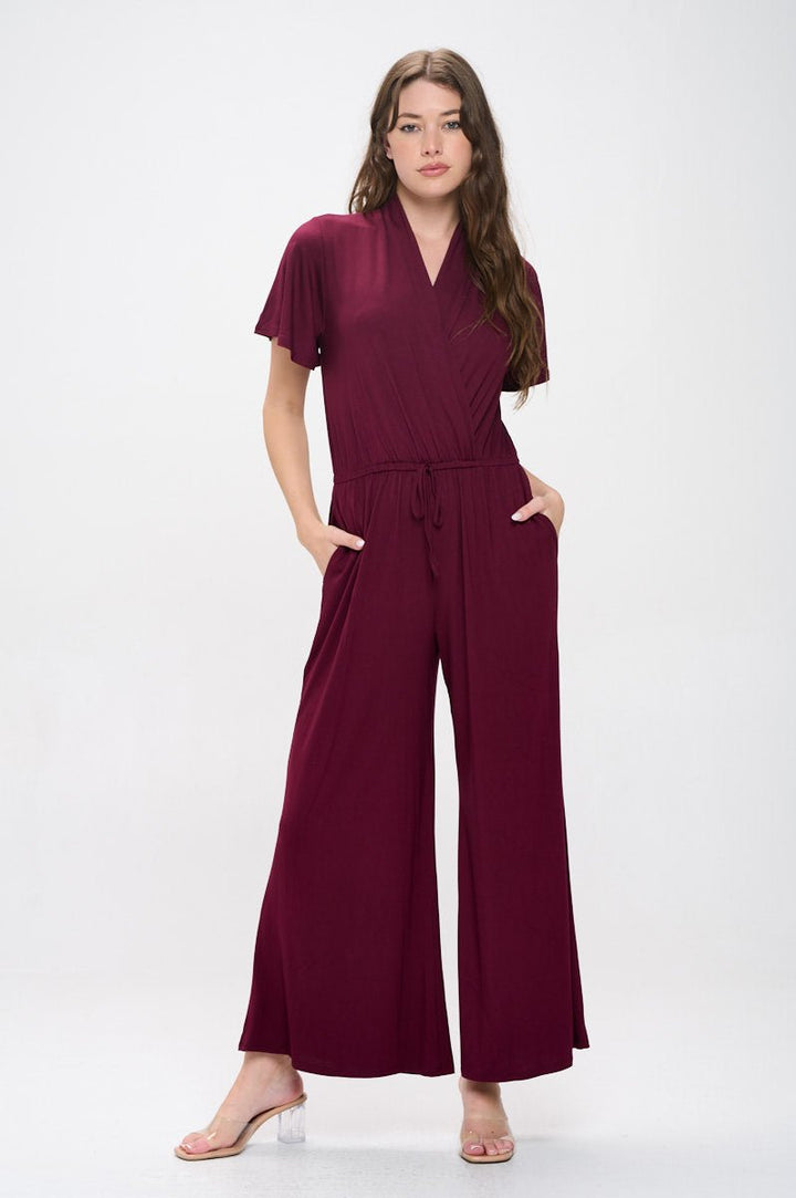 Image of West K Tiffany Flutter Sleeve Knit Jumpsuit Wine