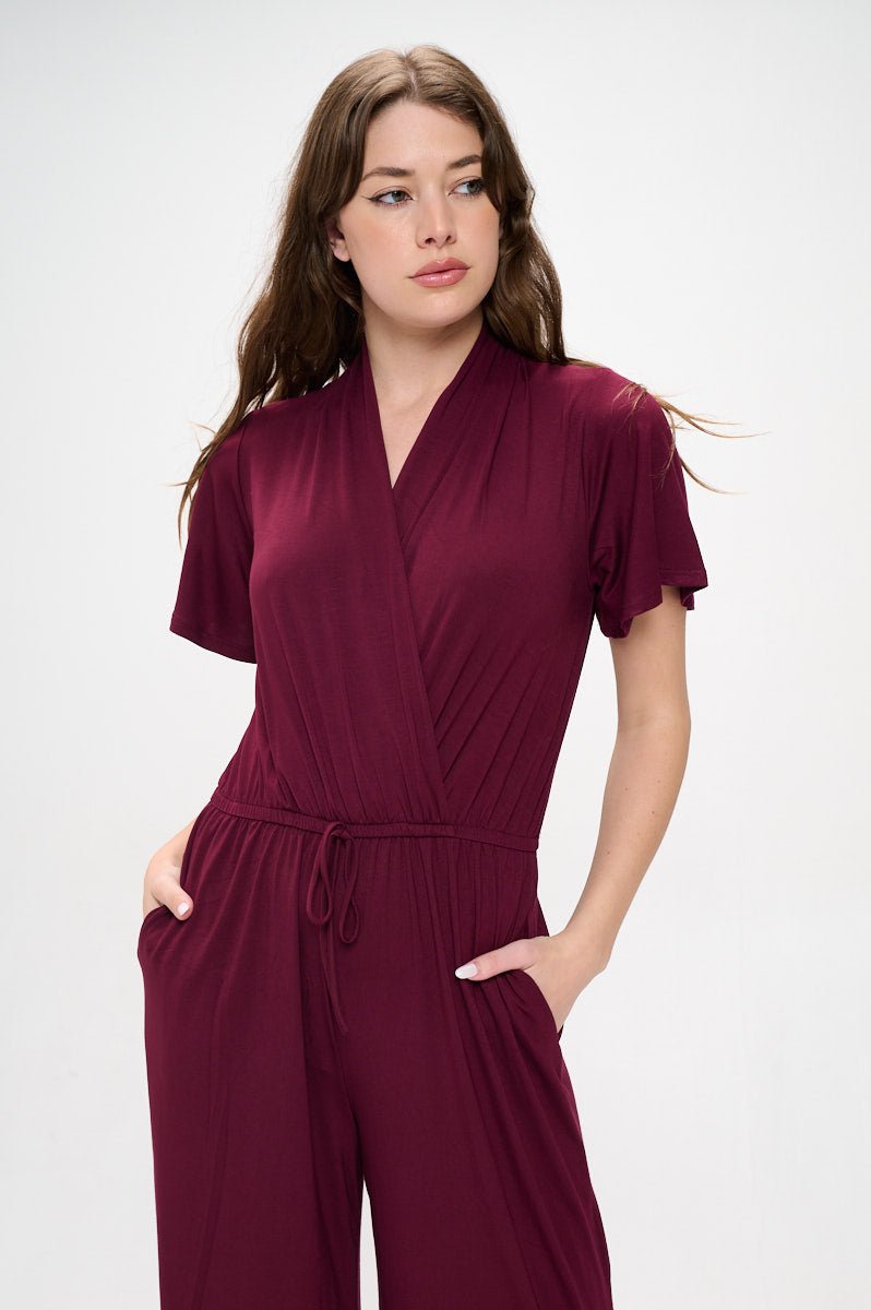 Image of West K Tiffany Flutter Sleeve Knit Jumpsuit Wine