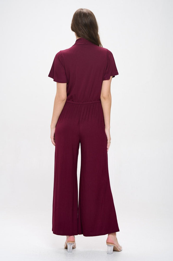 Image of West K Tiffany Flutter Sleeve Knit Jumpsuit Wine