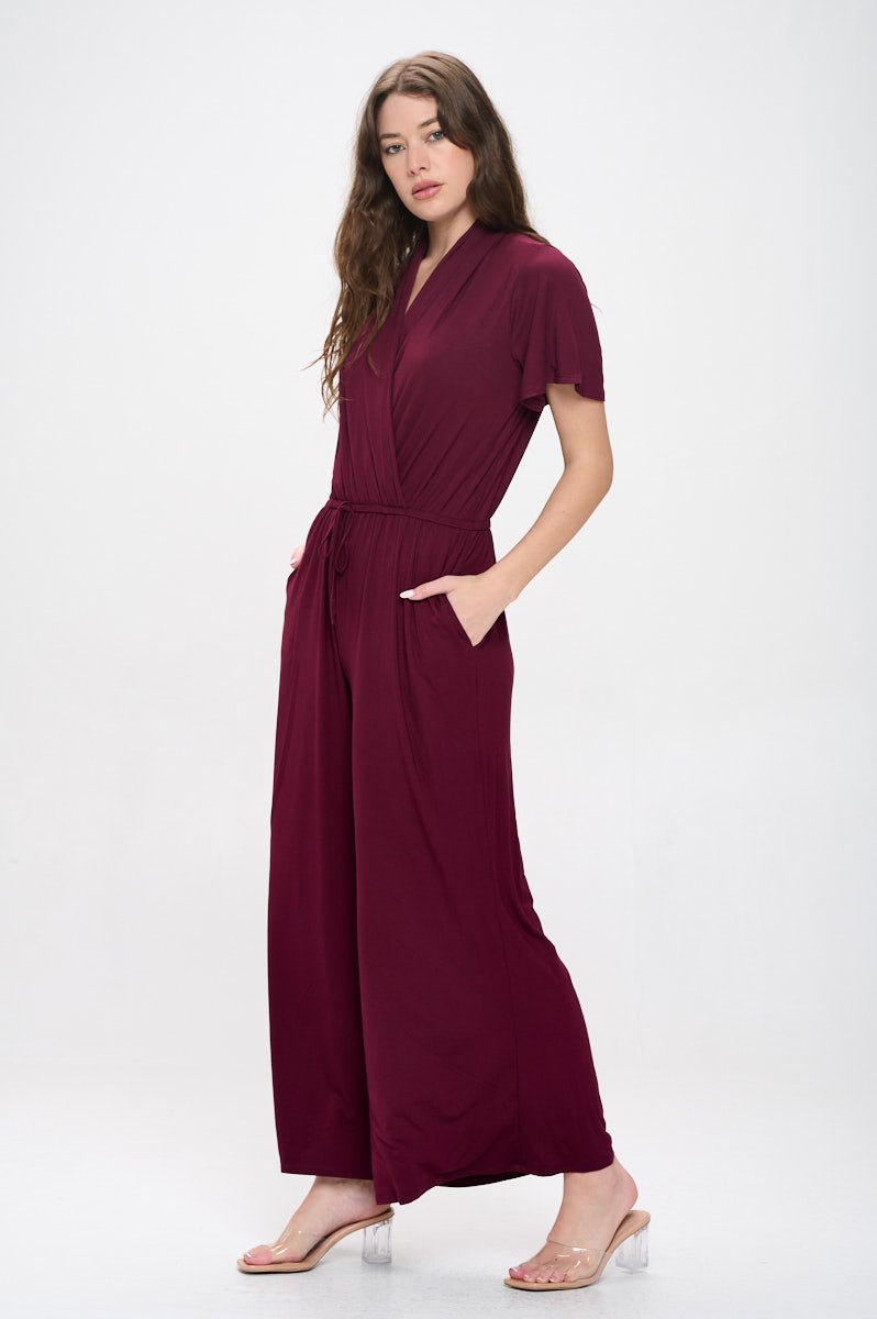 Image of West K Tiffany Flutter Sleeve Knit Jumpsuit Wine