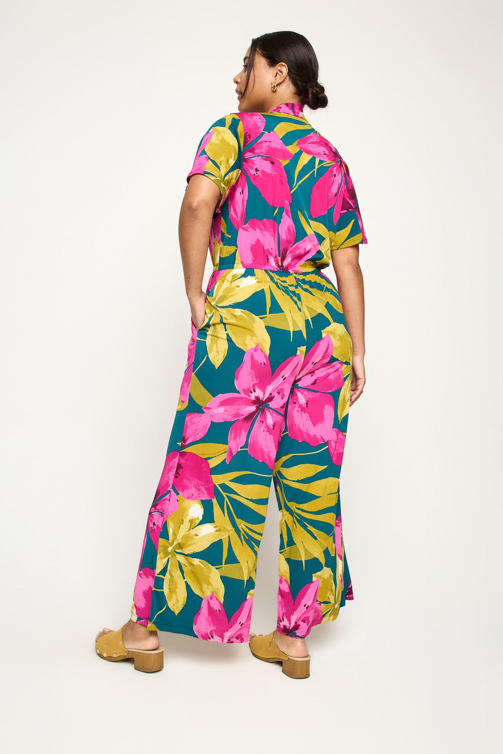 Image of West K Tiffany Plus Size Knit Jumpsuit Teal Magenta Floral