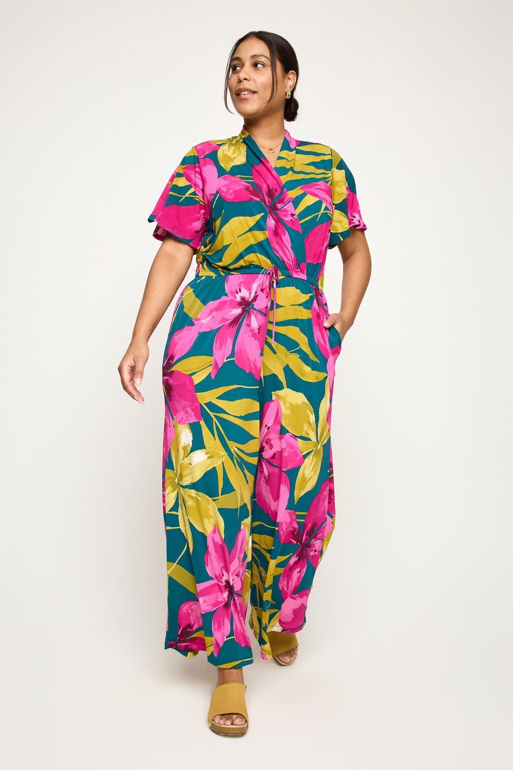 Image of West K Tiffany Plus Size Knit Jumpsuit Teal Magenta Floral