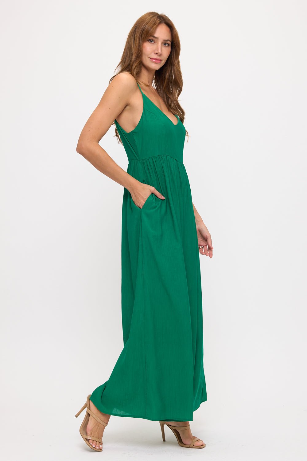 Image of West K V - Neck Spaghetti Strap Jumpsuit Kelly Green