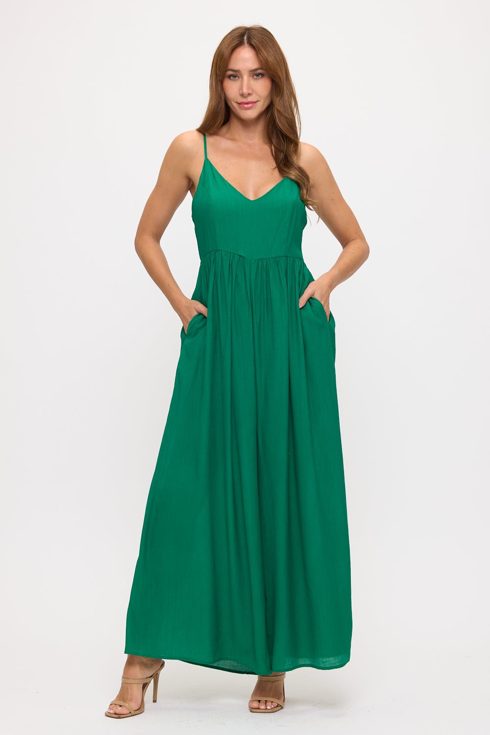 Image of West K V - Neck Spaghetti Strap Jumpsuit Kelly Green