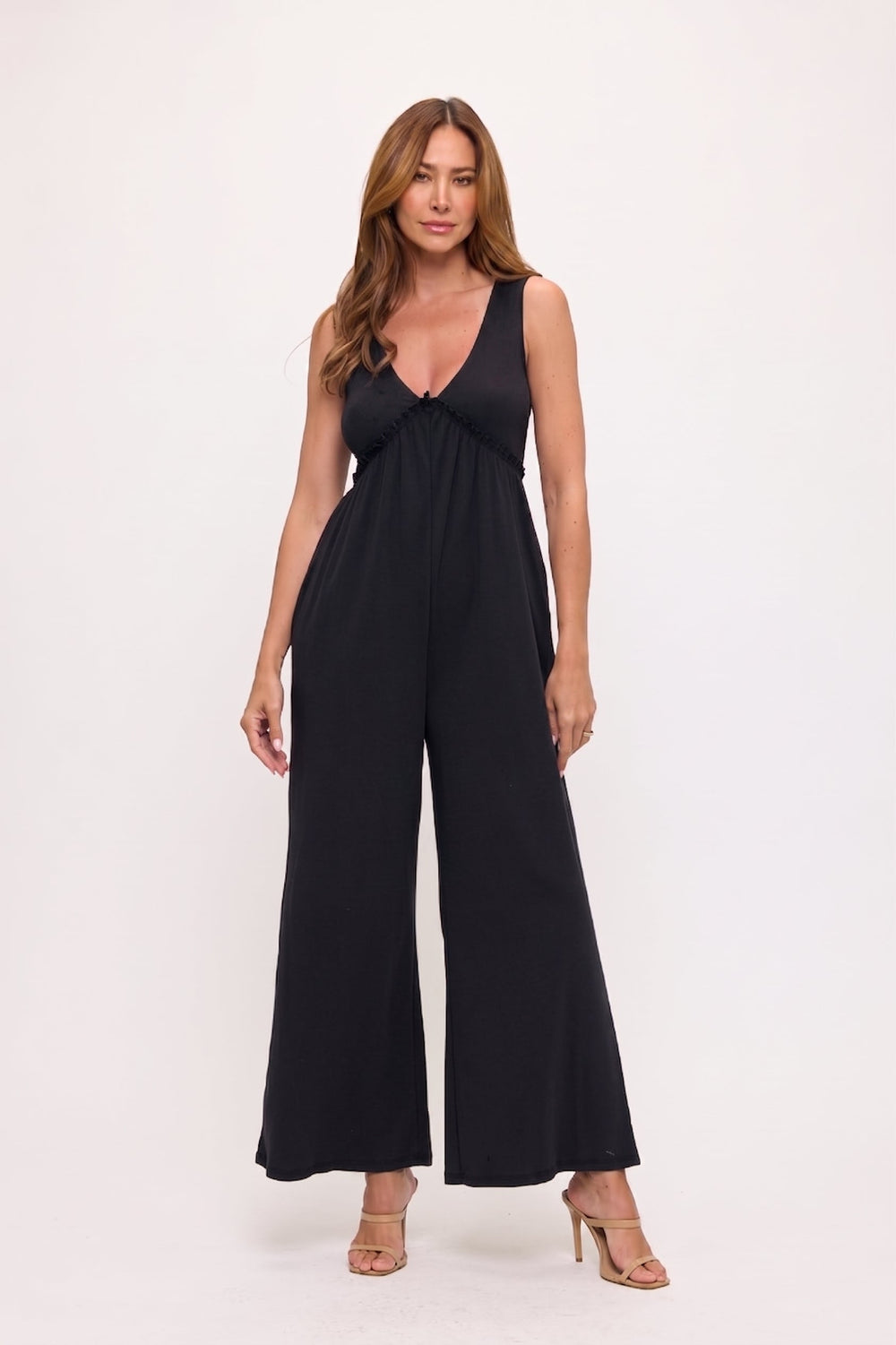 Image of West K V-Neck Wide Leg Jumpsuit Black