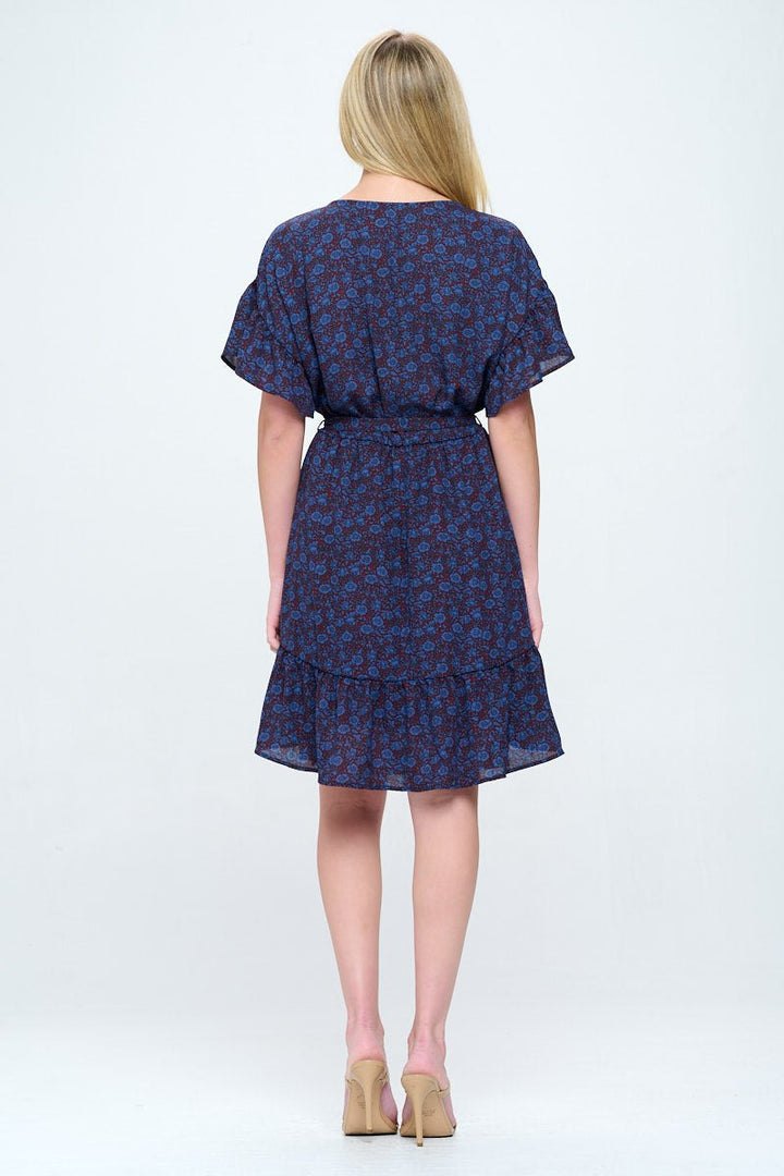 Image of West K Valeria Ruffle Dress Navy Wine Floral