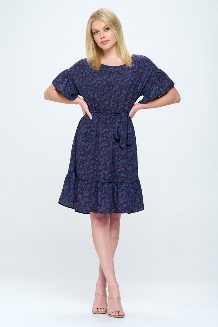 Image of West K Valeria Ruffle Dress Navy Wine Floral