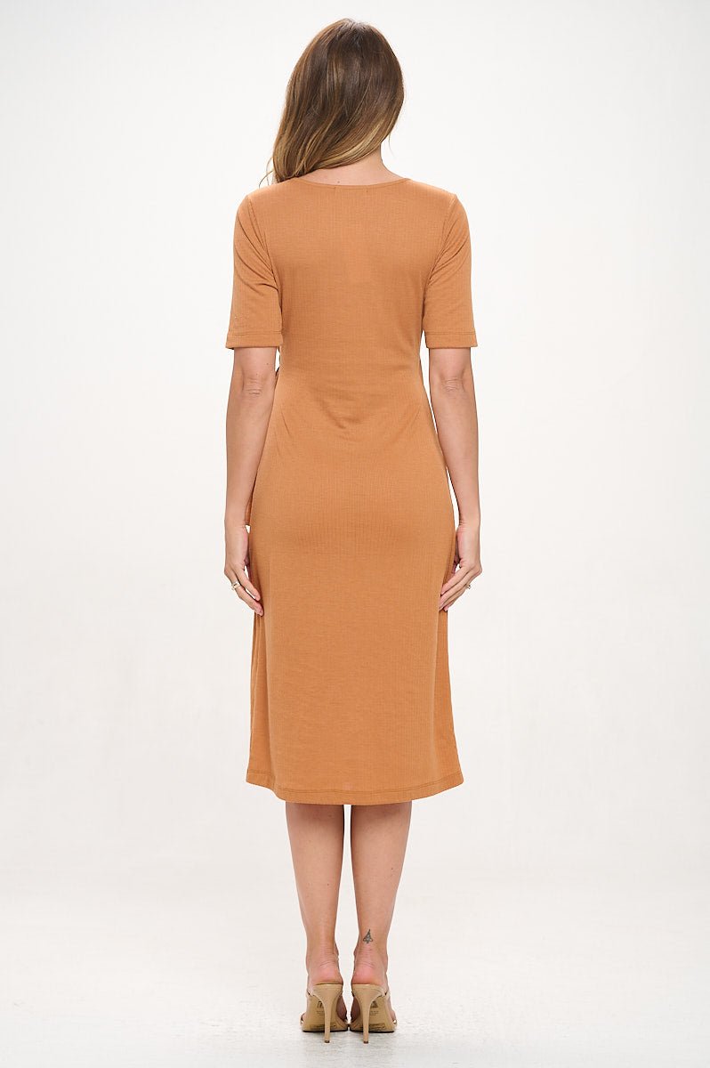 Image of West K Vanessa L/S Ribbed Buckle Midi Dress Rust