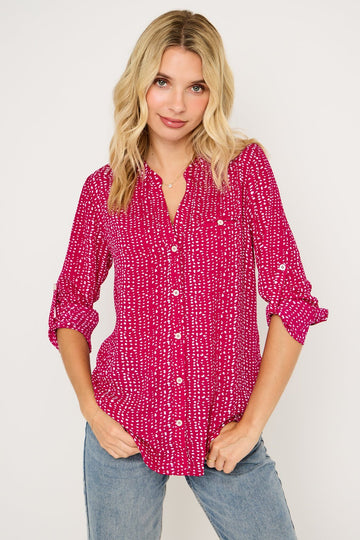Image of West K Vera Roll - tab Button Down Blouse Cherry Dots
