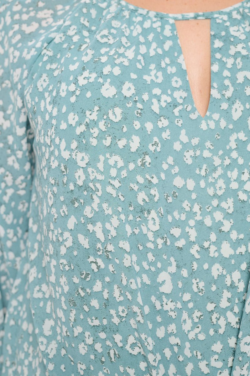 Image of West K Veronica Plus Size Tie Front Blouse Seafoam Leopard