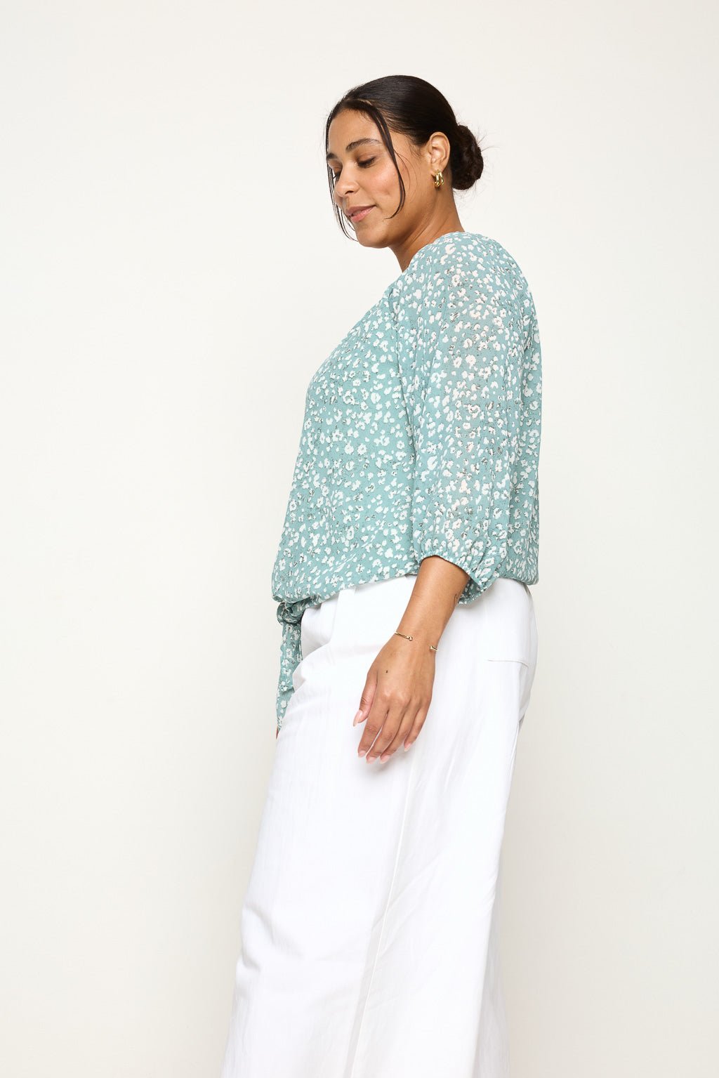 Image of West K Veronica Plus Size Tie Front Blouse Seafoam Leopard