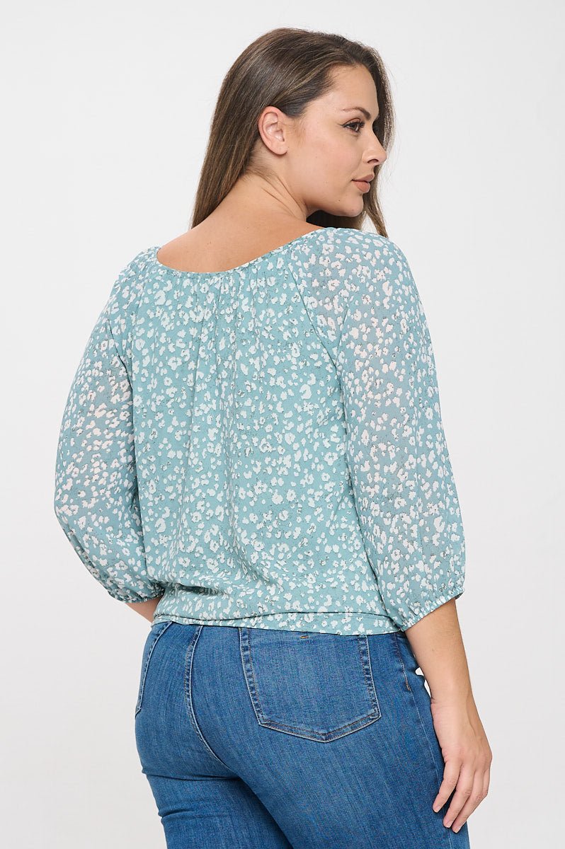 Image of West K Veronica Plus Size Tie Front Blouse Seafoam Leopard