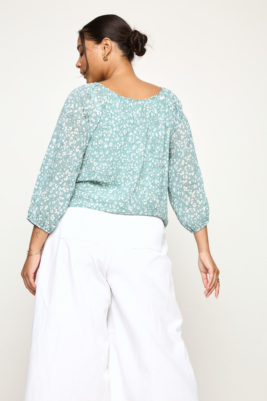 Image of West K Veronica Plus Size Tie Front Blouse Seafoam Leopard