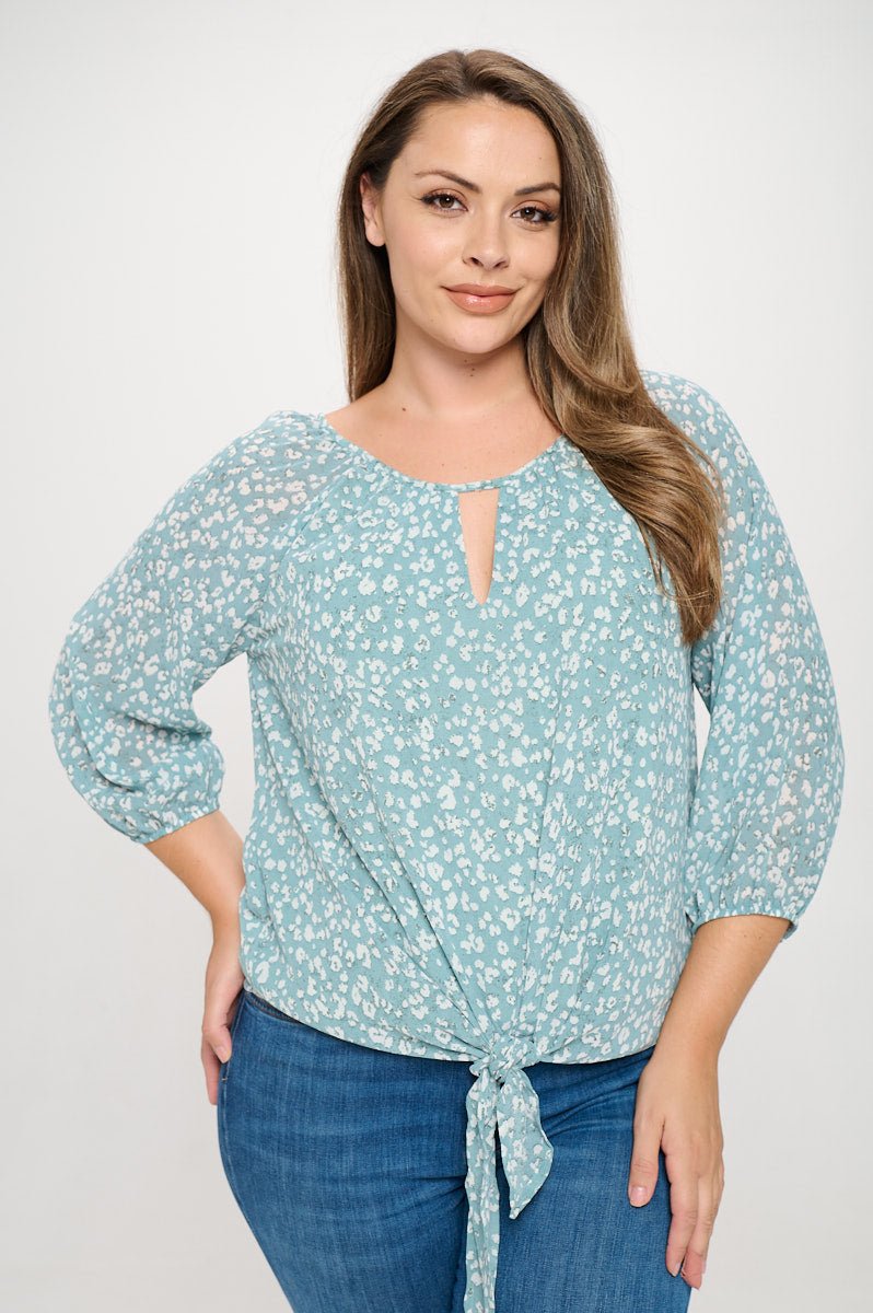 Image of West K Veronica Plus Size Tie Front Blouse Seafoam Leopard