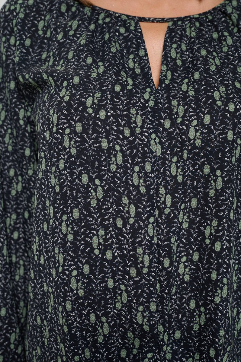 Image of West K Veronica Tie Front Blouse Black Green Ditzy Floral