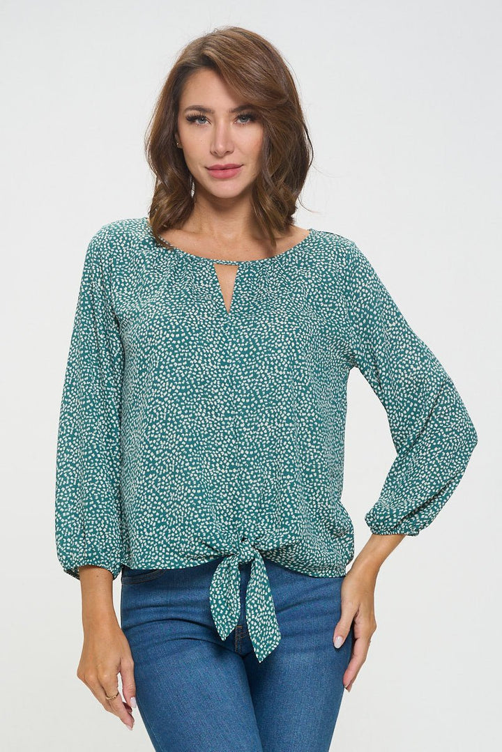 Image of West K Veronica Tie Front Blouse Green Dots