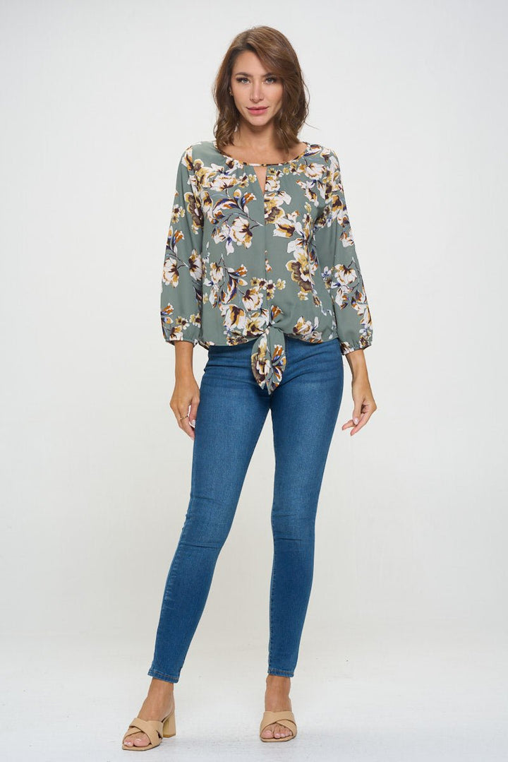 Image of West K Veronica Tie Front Blouse Green Floral