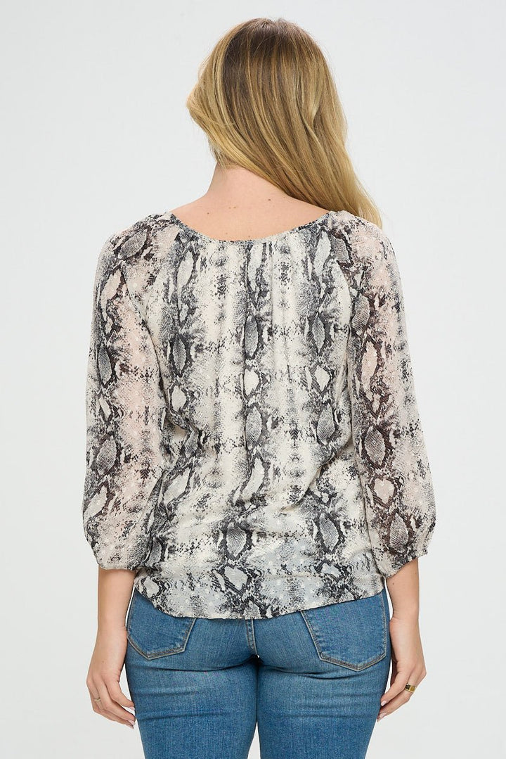 Image of West K Veronica Tie Front Blouse Grey Snakeskin