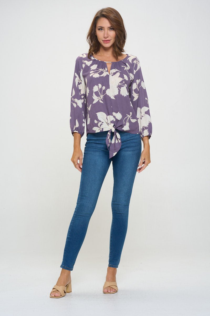 Image of West K Veronica Tie Front Blouse Lavender Floral