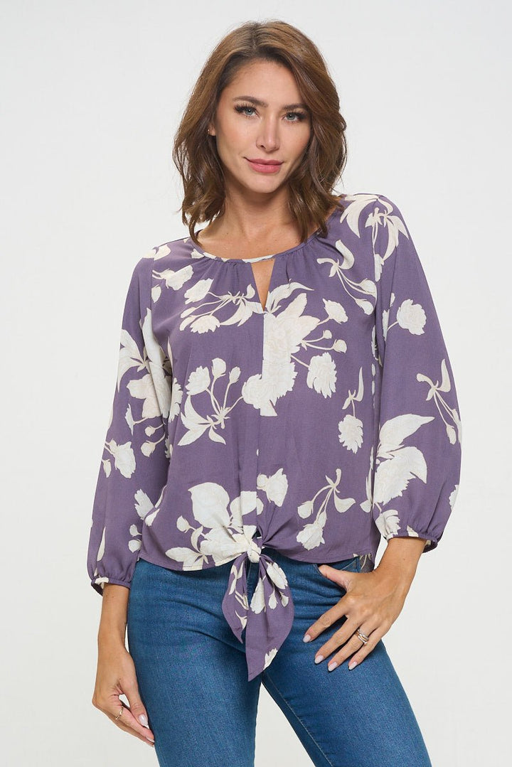 Image of West K Veronica Tie Front Blouse Lavender Floral