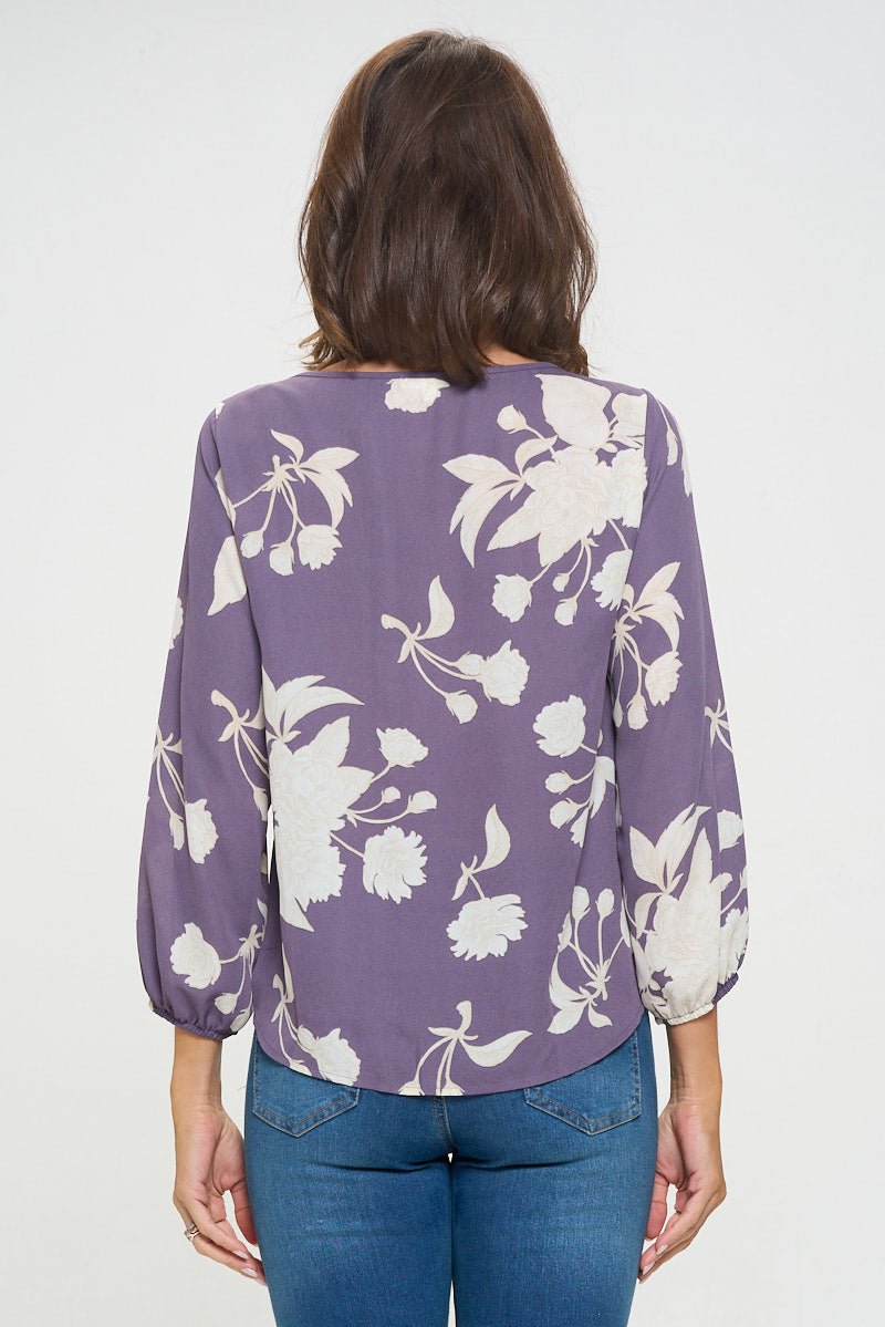 Image of West K Veronica Tie Front Blouse Lavender Floral