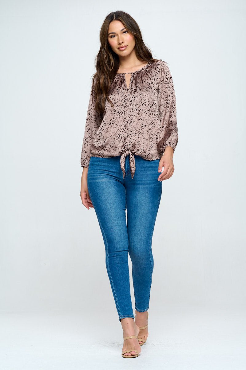 Image of West K Veronica Tie Front Blouse Taupe Satin