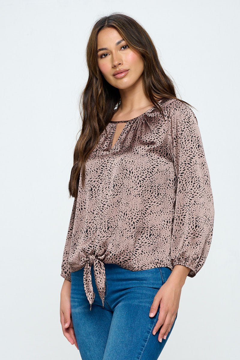 Image of West K Veronica Tie Front Blouse Taupe Satin