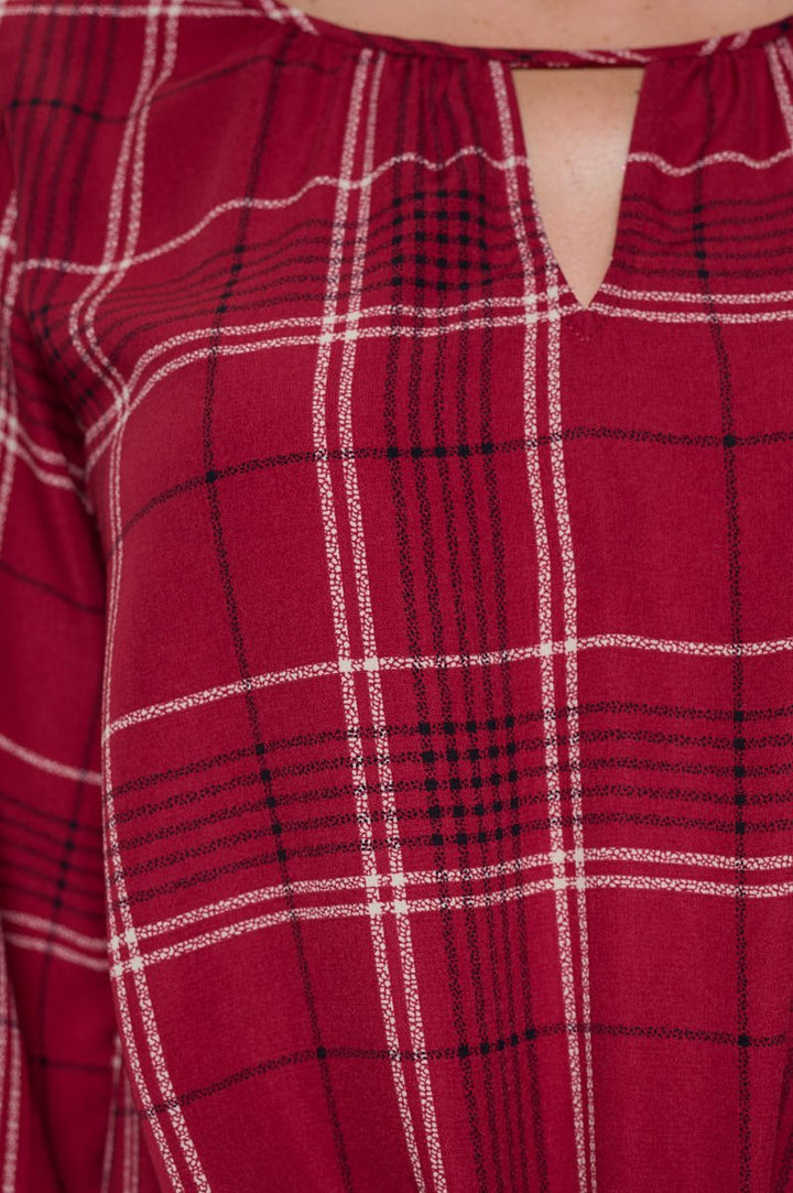 Image of West K Veronica Tie Front Blouse Wine Plaid