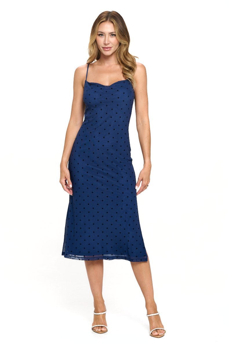 Image of West K Victoria Clip Dot Cami Midi Dress Navy Dot