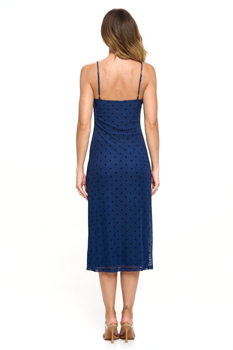 Image of West K Victoria Clip Dot Cami Midi Dress Navy Dot