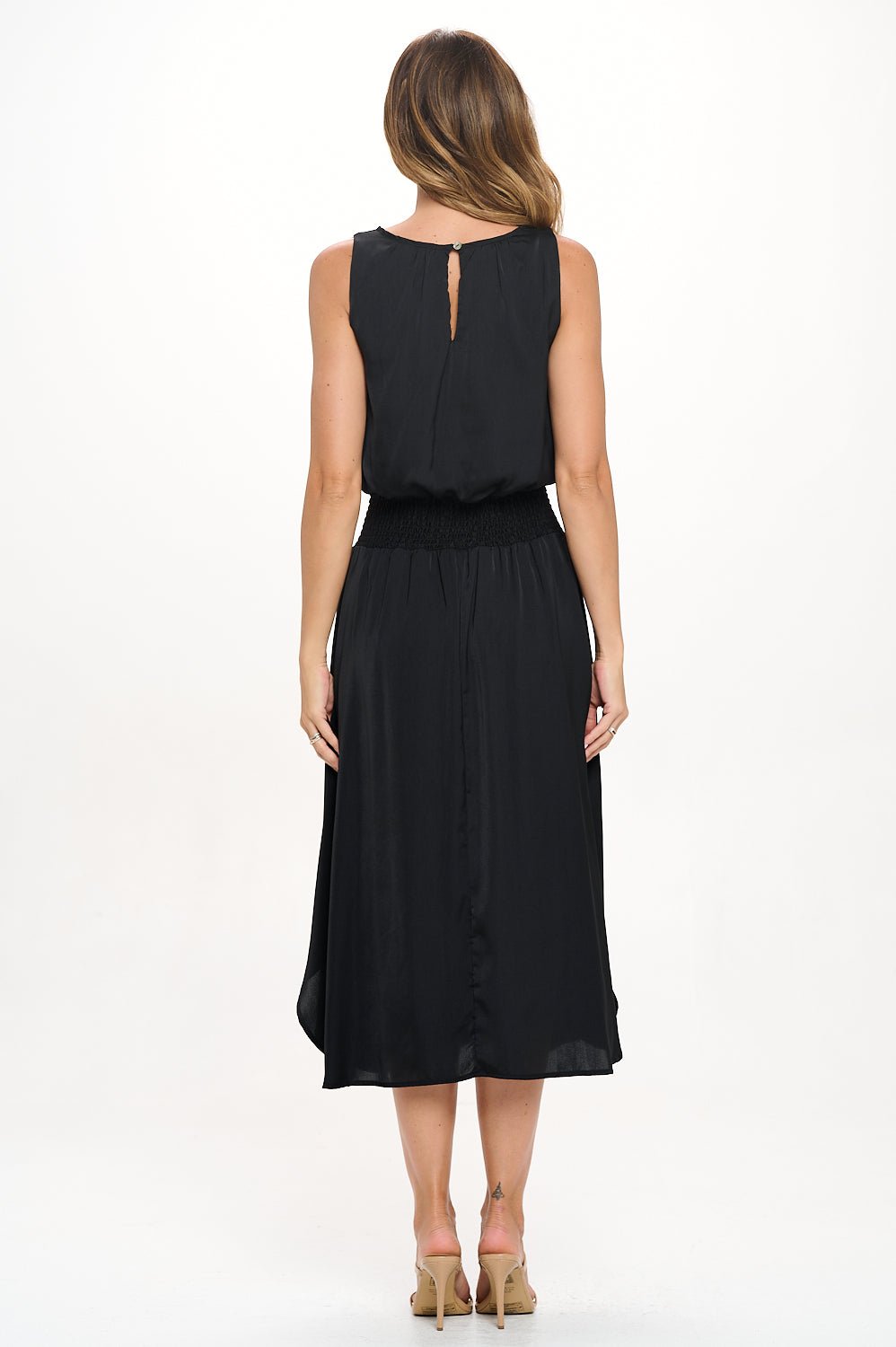 Image of West K Viviana Smocked - Waist Satin Tank Midi Dress Black