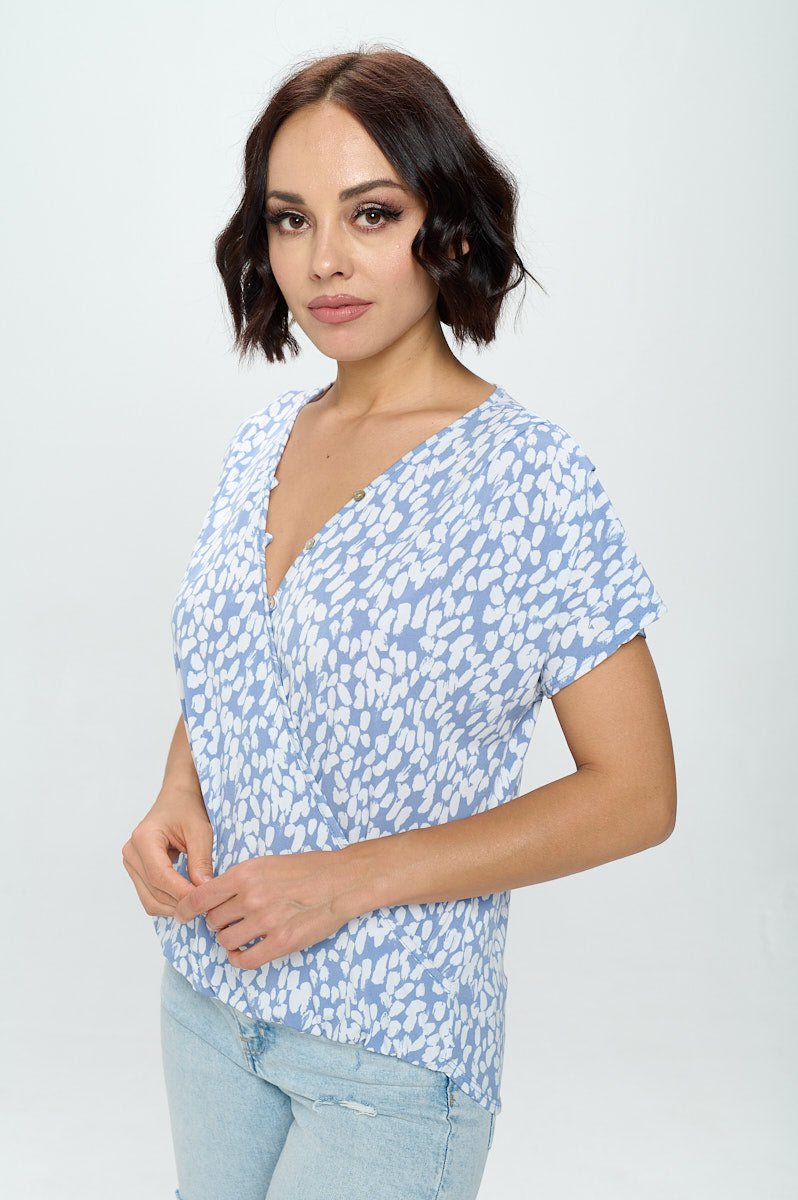 Image of West K Willow Printed Surplice Top Denim Blue Geo